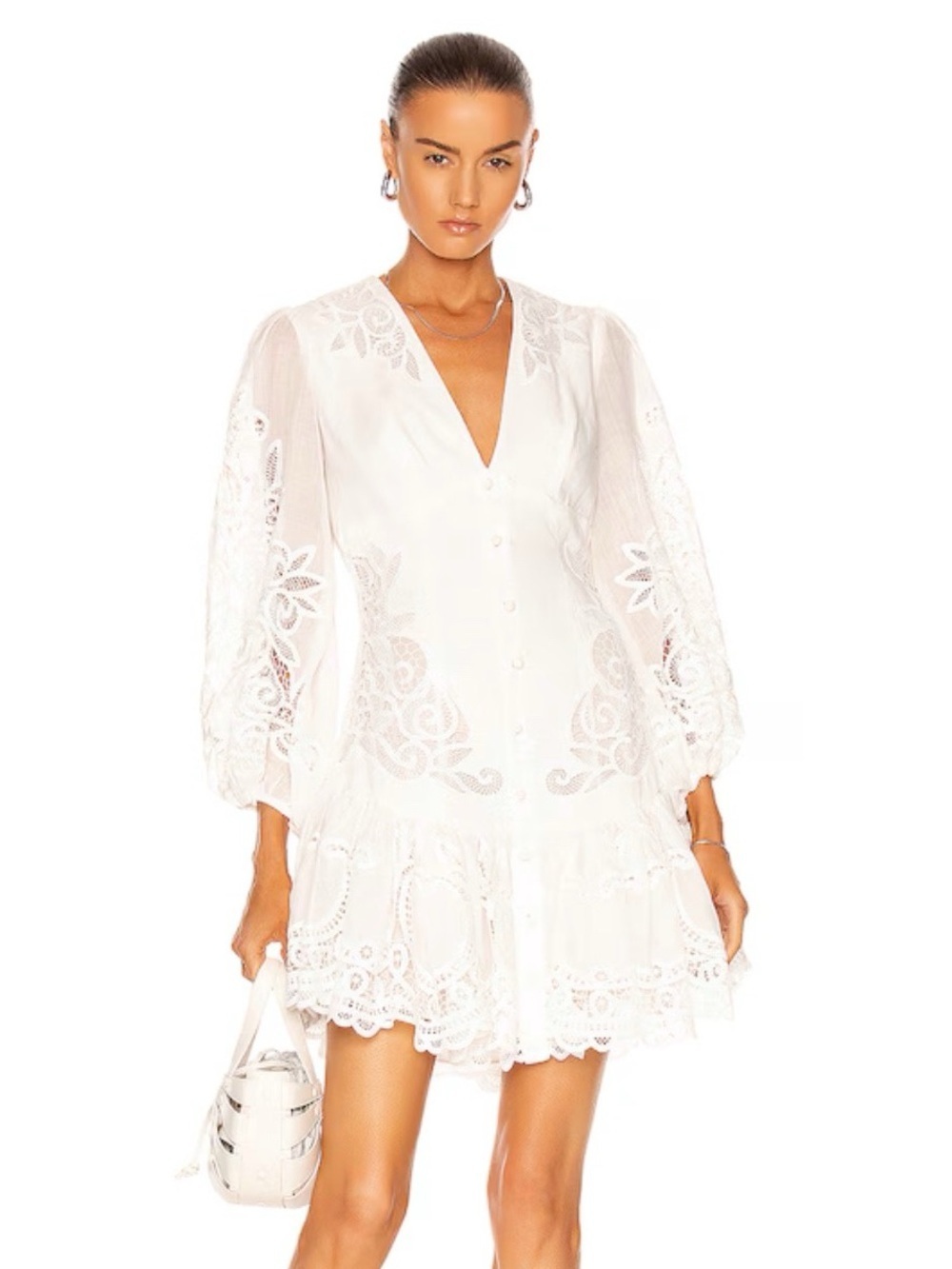 ZIMMERMANN Mae Guipure LaceTrimmed Linen Mini Dress AUS size 0 US 4 Lace Eyelet